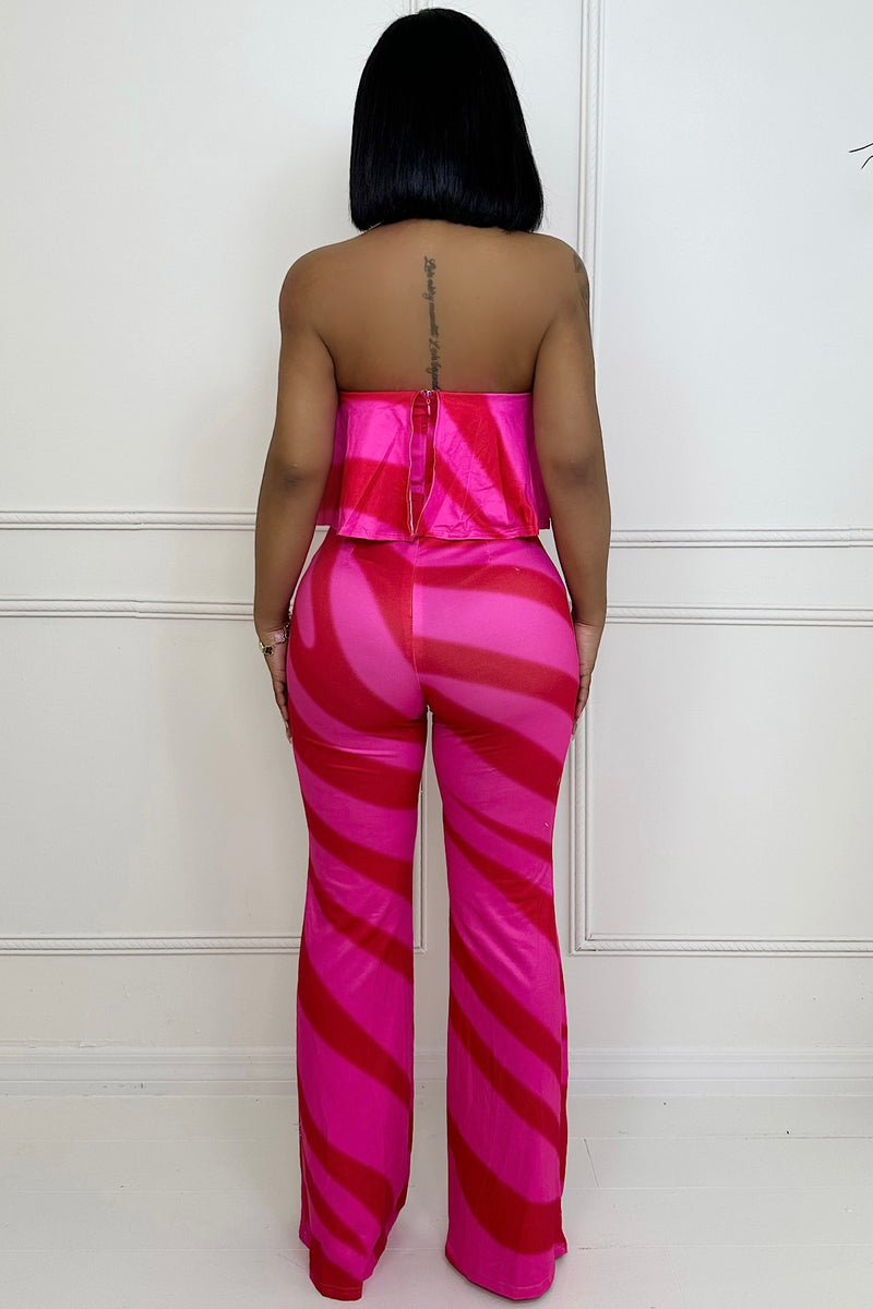 Pink printed tube jumpsuit