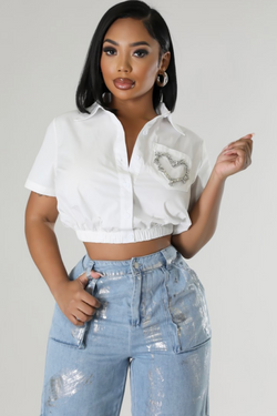 Love on top cropped top ( WHITE)