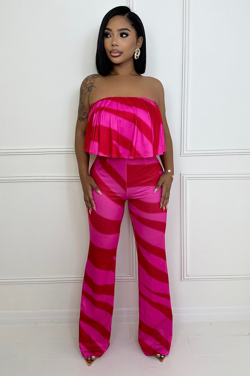 Pink printed tube jumpsuit