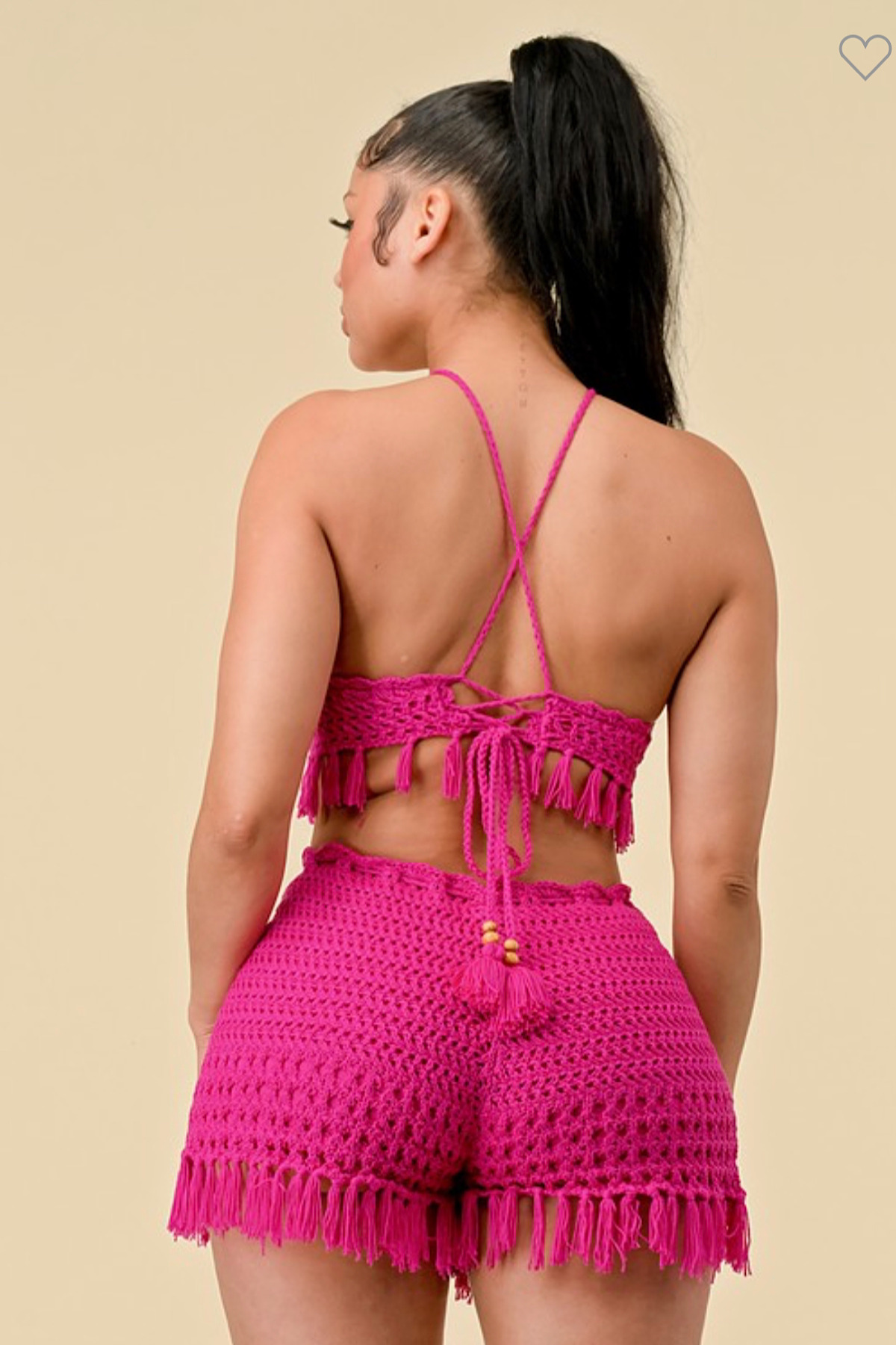 Crochet two piece shorts set (pink)